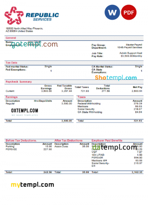 Philippines Pro Source Global BPO Inc. paystub template in Word and PDF format