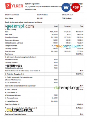 Ids trading and service payslip Word and PDF template