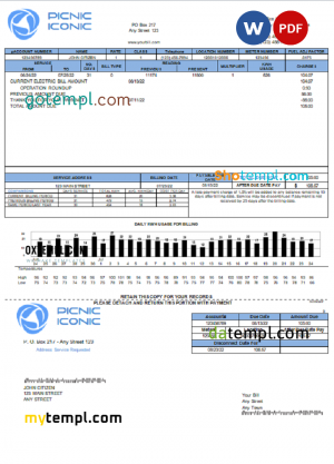 picnic iconic universal multipurpose utility bill, Word and PDF template