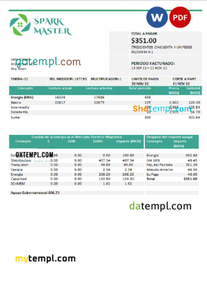 spark master universal multipurpose utility bill, Word and PDF template