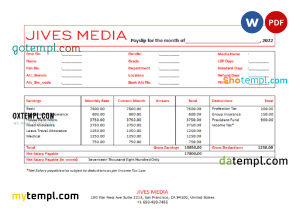 INDIA ZYLKER corporation payslip template in Word and PDF formats