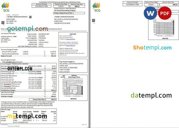 USA Massachusetts Chelsea SCG The United Illuminating Company, Word and PDF template, 2 pages