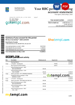 Switzerland Migrosbank bank statement, Word and PDF template, 2 pages