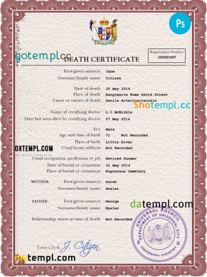 arms first-choice vital record death certificate universal PSD template
