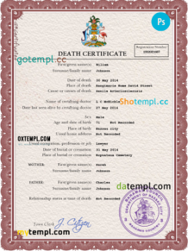 Bahamas vital record death certificate PSD template