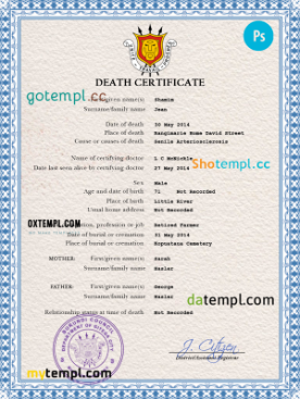 Burundi vital record death certificate PSD template