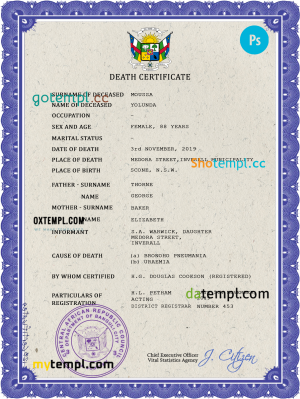 # action universal birth certificate PSD template, fully editable