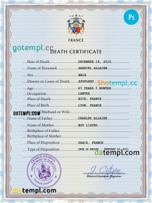Australia New South Wales Death Certificate template in Word and PDF format