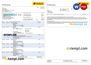 Germany Postbank bank statement, Word and PDF template, 2 pages