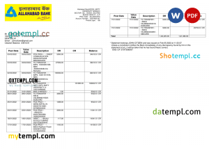 INDIA CANARA bank statement Word and PDF template, version 2