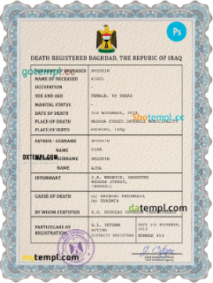 Iraq vital record death certificate PSD template