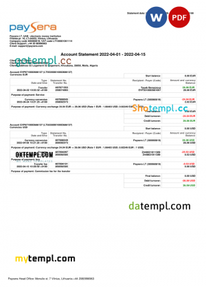 Ireland Electric Ireland utility bill template in Word and PDF format, 2 pages