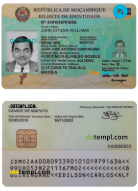 Mozambique identity card template in PSD format, fully editable