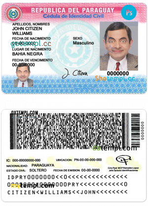 Paraguay ID card PSD template, completely editable