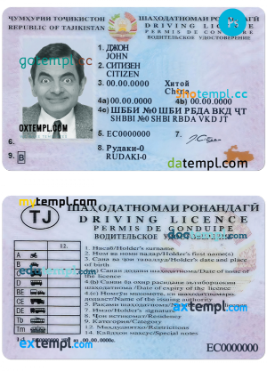 Tajikistan driving license PSD template, fully editable, version 2