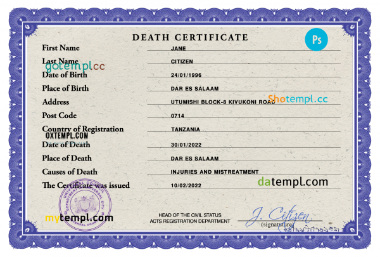 # death solutions death universal certificate PSD template, completely editable