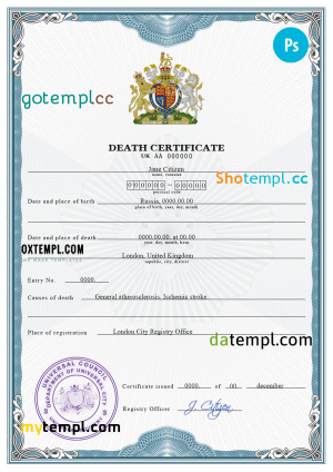 origin break vital record death certificate universal PSD template