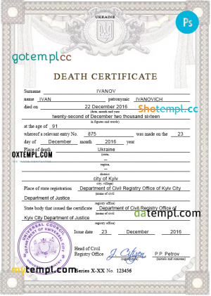 sustaine solution vital record death certificate universal PSD template