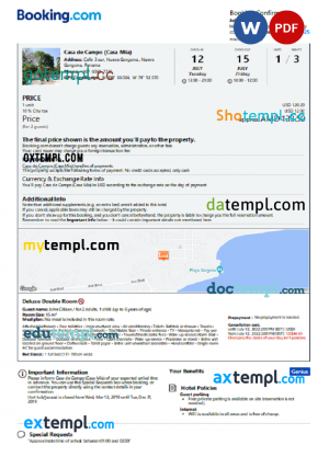 Panama hotel booking confirmation Word and PDF template, 2 pages