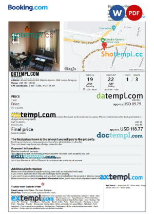 Paraguay hotel booking confirmation Word and PDF template, 2 pages