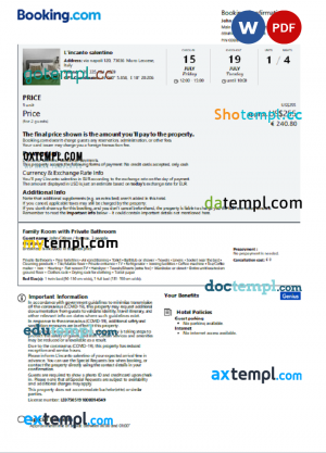 Turkmenistan hotel booking confirmation Word and PDF template, 2 pages