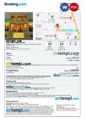 Nepal Airbnb booking confirmation Word and PDF template