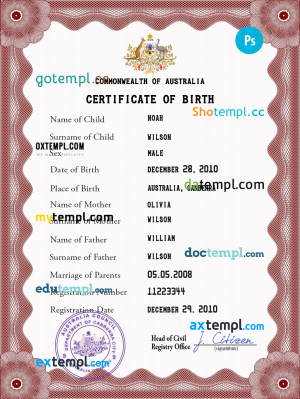 Denmark vital record birth certificate Word and PDF template, completely editable