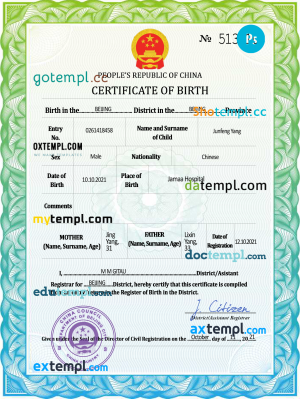 Slovakia birth certificate Word and PDF template, completely editable