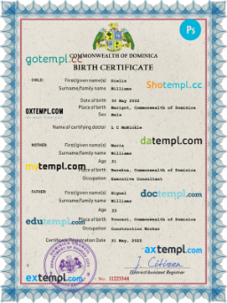 Dominica vital record birth certificate PSD template