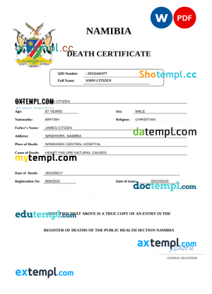 Chile vital record death certificate PSD template