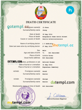 North Korea death certificate PSD template, completely editable