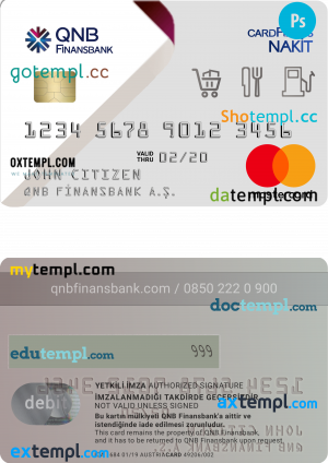 Turkey QNB Finansbank PSD credit card template, completely editable