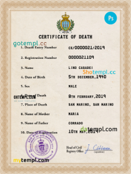 Samoa vital record death certificate PSD template, fully editable