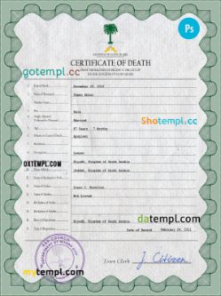 Saudi Arabia death certificate PSD template, completely editable