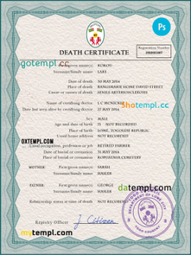 Togo death certificate PSD template, completely editable