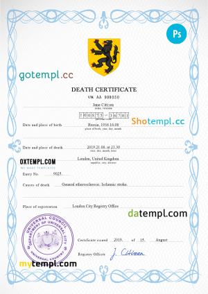 blackout death universal certificate PSD template, completely editable