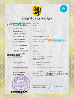broadcast death universal certificate PSD template, completely editable