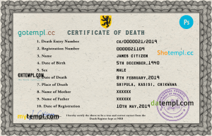 deathprism death universal certificate PSD template, completely editable