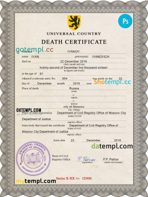disclosure vital record death certificate universal PSD template