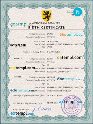 Belgium marriage certificate PSD template, completely editable