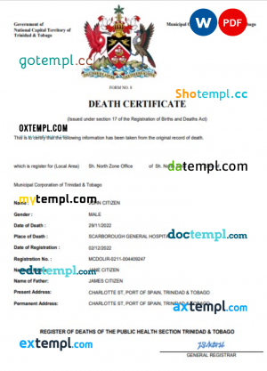 Australia Western Australia birth certificate template in Word format, version 2