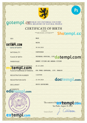 master accord birth certificate universal PSD template