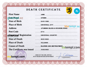 # rave vital record death certificate universal PSD template
