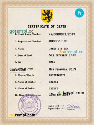 scope vital record death certificate universal PSD template