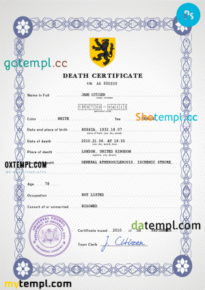 Australia vital record death certificate PSD template, fully editable