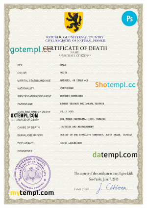 trust vital record death certificate universal PSD template