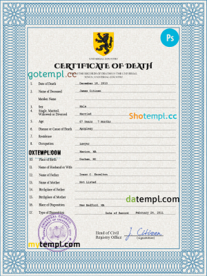 # variety vital record death certificate universal PSD template