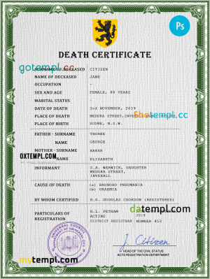 wisdom vital record death certificate universal PSD template