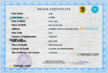 wise crowd death universal certificate PSD template, completely editable