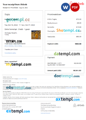 Vanuatu hotel booking confirmation Word and PDF template, 2 pages